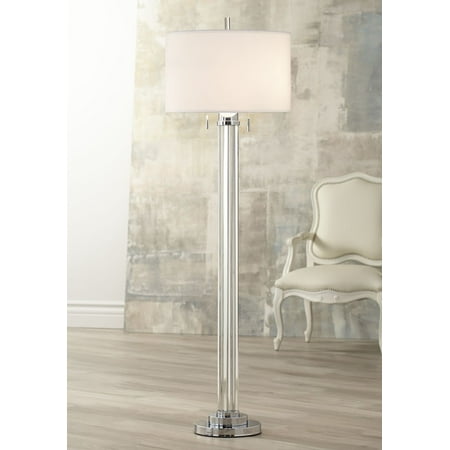 - Possini Euro Design Modern Floor Lamp Steel Crystal Glass Column Linen Drum Shade for Living Room Reading Bedroom Office