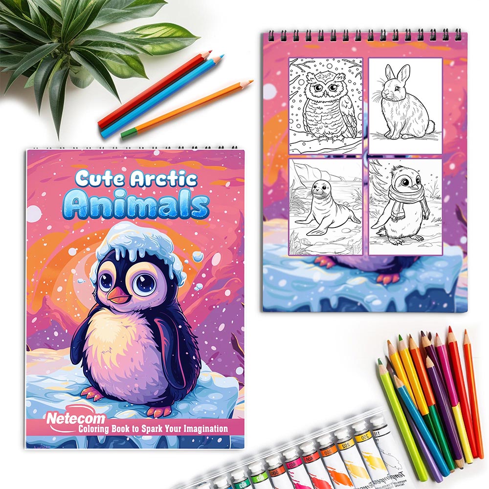 Netecom Cute Arctic Animals Coloring Book for Adults, Spiral Bound, Soft Cover