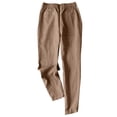 thumbnail image 4 of Linen Pants for Women Summer Casual High Waisted Drawstring Beach Pant Khaki M, 4 of 4