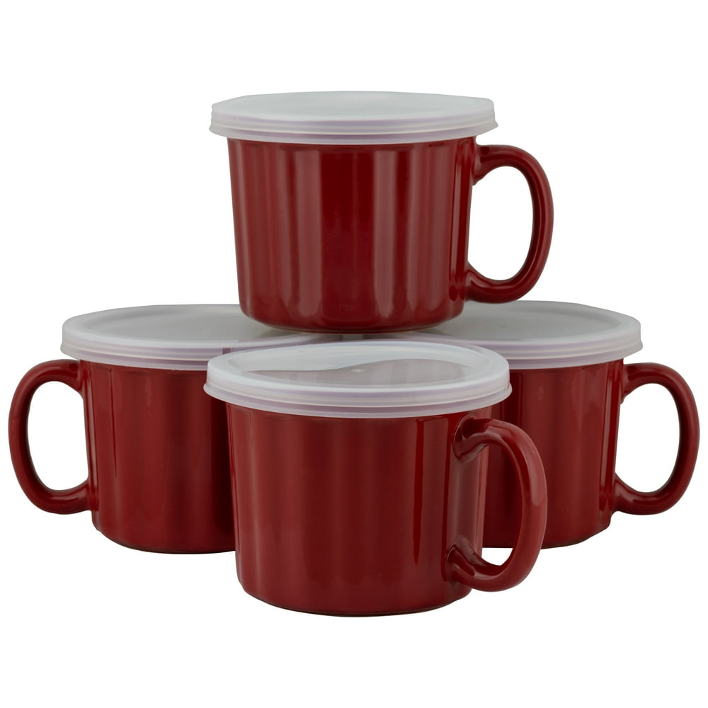 10 Strawberry Street 16oz Set of 4 Soup Mug with Lid, Red