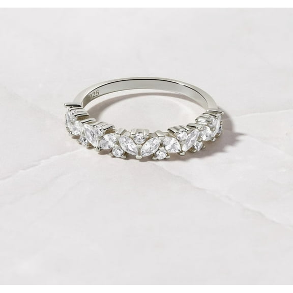 Modernist Multi Stone Diamond Ring Sterling Silver Ring Marquise Diamond Ring Moissanite Wedding Band