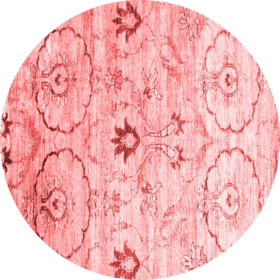 Ahgly Company Indoor Round Abstract Red Contemporary Area Rugs, 7' Round