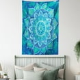 thumbnail image 4 of Mandala Tapestry, Hand Drawn Style Ancient Symbol with Grungy Modern Art Design, Wall Hanging for Bedroom Living Room Dorm Decor, 40W X 60L Inches, Blue Pale Blue and Sea Green, by Ambesonne, 4 of 5