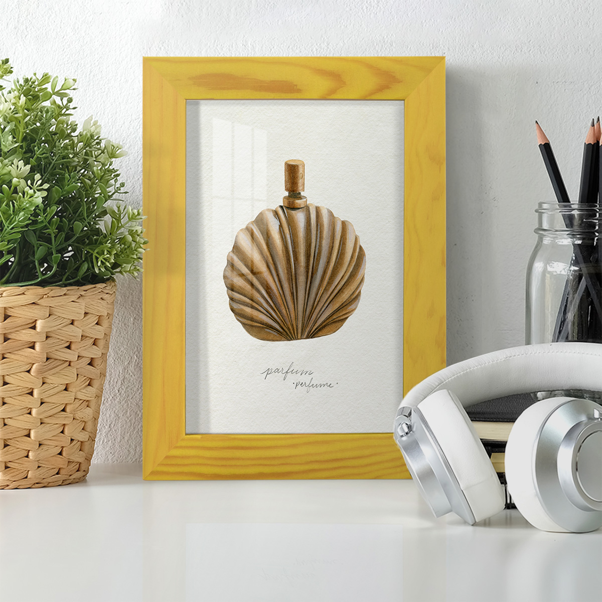 Gilded Toiletries II - Framed Print w/glass - Sunflower Yellow