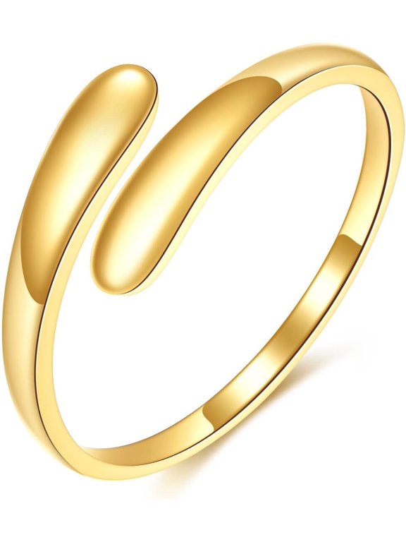 14K Solid Real Gold Adjustable Open Spoon Ring Dome Wedding Band Ring Jewelry for Women Mother Wife Adjustable Rings Size 6 to 8
