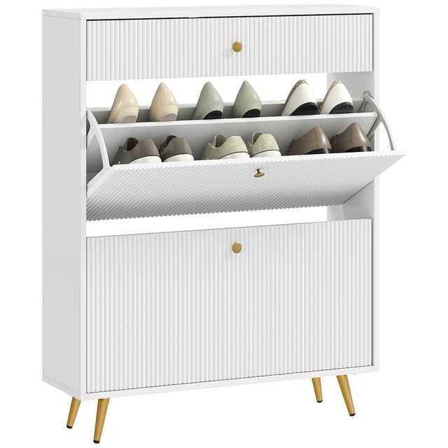 HOMCOM Armoire de Rangement pour Chaussures avec 2 Tiroirs Basculants pour 12 Paires de Chaussures, Blanc