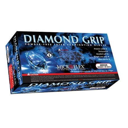 Disposable Cuff - Microflex Large Natural 9.645'' Diamond Grip 6.3 mil Latex Ambidextrous Non-Sterile Medical Grade Powder-Free Disposable Gloves With Textured Finger Tip Finish And Standard Examination Beaded Cuff