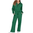 thumbnail image 5 of GZWYHT Sets for Women Long Sleeve Sets for Women Women Two Piece Outfits Sweatsuit Set Oversized Sweatshirt Wide Leg Sweatpant Fall Set Lounge Sets for Women Track Suits for Women Set Green XL, 5 of 6