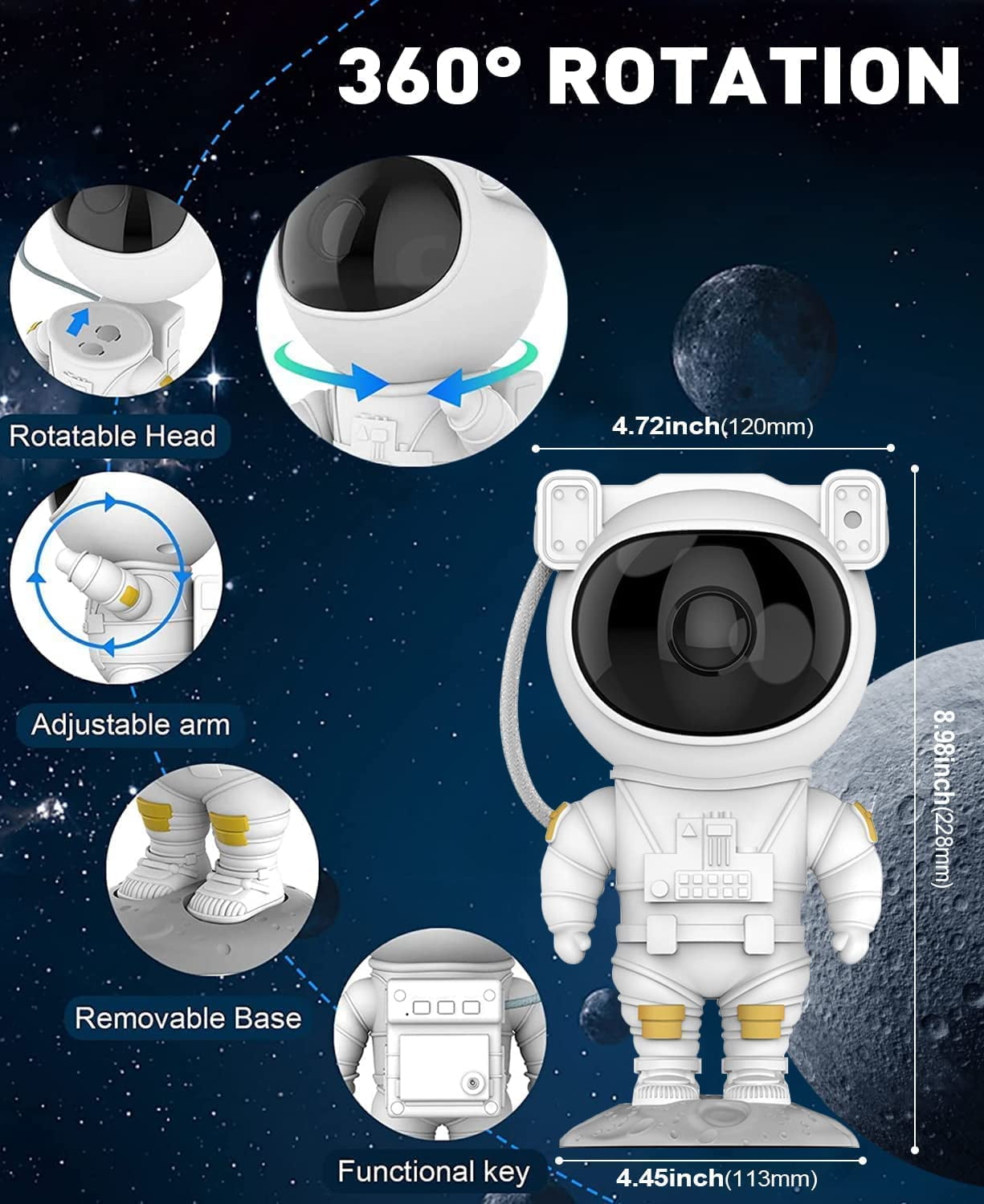 Astronaut Starry Projector 360° Adjustable Galaxy Space Projector Light with Remote Control Spaceman Night Light ​Suitable for Gaming Room, Home Theater