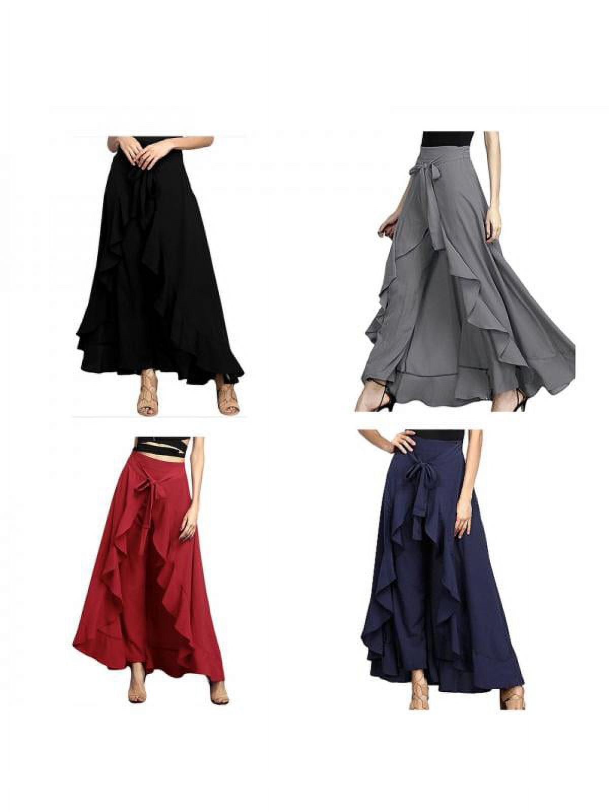 Women Casual Plain Tie-Waist Wrap Skirts Pants Chiffon Women Casual Plain Tie-Waist Wrap Skirts Pants Chiffon