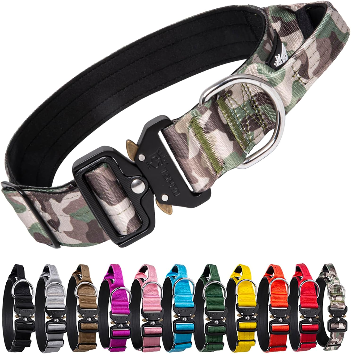 TSPRO Premium Dog Collar with Handle, Military Green photo 1