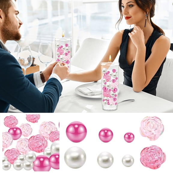 76 PCS Valentines Day Vase Filler Decorations, Acrylic Plastic Heart Rose Vase Filler, Red Pink Floating Pearls, Fake Pearls for Vases for Wedding Birthday Mothers Day Party Table Centerpieces Decor
