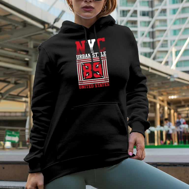 NYC Urban Style 89 United States City Typography Black Hooded Sweatshirt or Hoodie Large Walmart