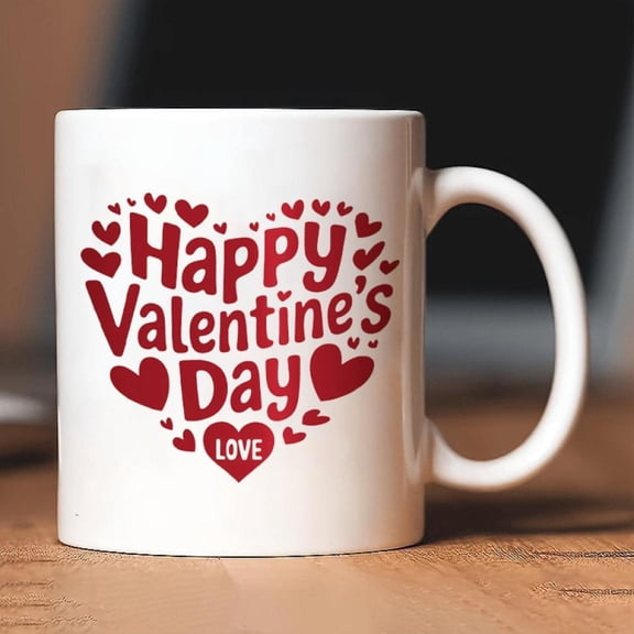 1pc Valentine s Day Ceramic Coffee Mug Double Sided Love Heart Design with HAPPY Valentine s Day Love Message White with Black Handles Rim Tea Milk Beer Ideal Office Birthday Chris