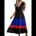 thumbnail image 3 of Vestido de Fiesta para Mujer, con Bloques de Color, Cintura Alta, Corta, Cuello en V, Informal, Fruncido y Bajo con Volantes Color 3 S, 3 of 9