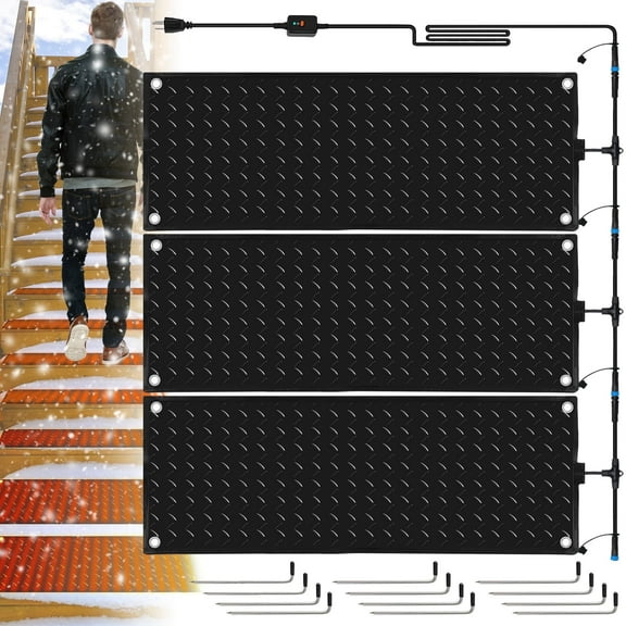 FullyWarms 3 Pcs 10x30'' ,120V Heated Snow Melting Mat for Winter Outdoor Stairs, Sidewalks, Garages, Decks