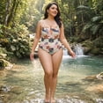 thumbnail image 3 of Agnes Orinda Women's Plus Size One-Piece Swimsuit Adjustable Spaghetti Straps Floral Tropical Pattern Swimwear Beach Bathing Suits  1X Pink, 3 of 9