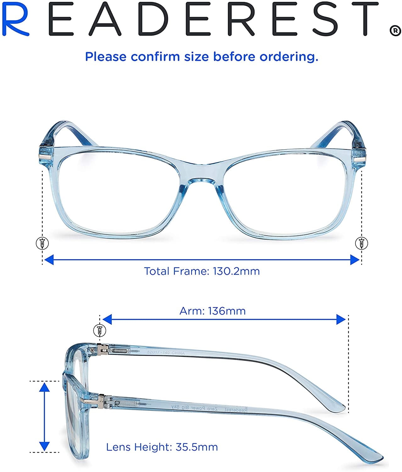 Readerest Blue Light Blocking Reading Glasses Light Blue 175 Magnification