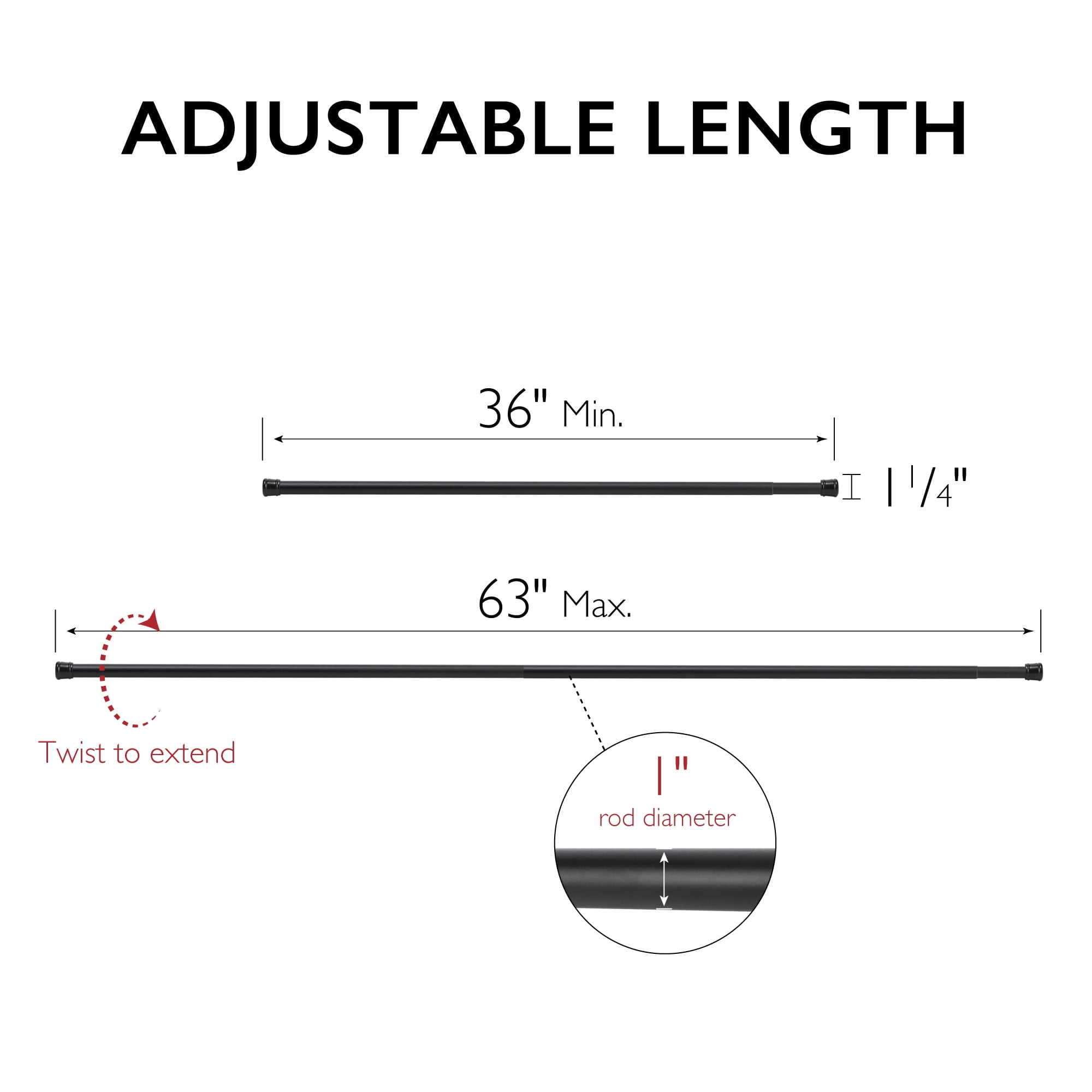 Design House Steel 36"-63" Expandable Tension Shower Curtain Rod