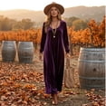 thumbnail image 6 of Women Fall Winter Velvet Scoop Crew Round Neck Maxi Dress Long Sleeve Loose Shift Solid Chic Elegant Casual Everyday Dress 2XL, 6 of 7