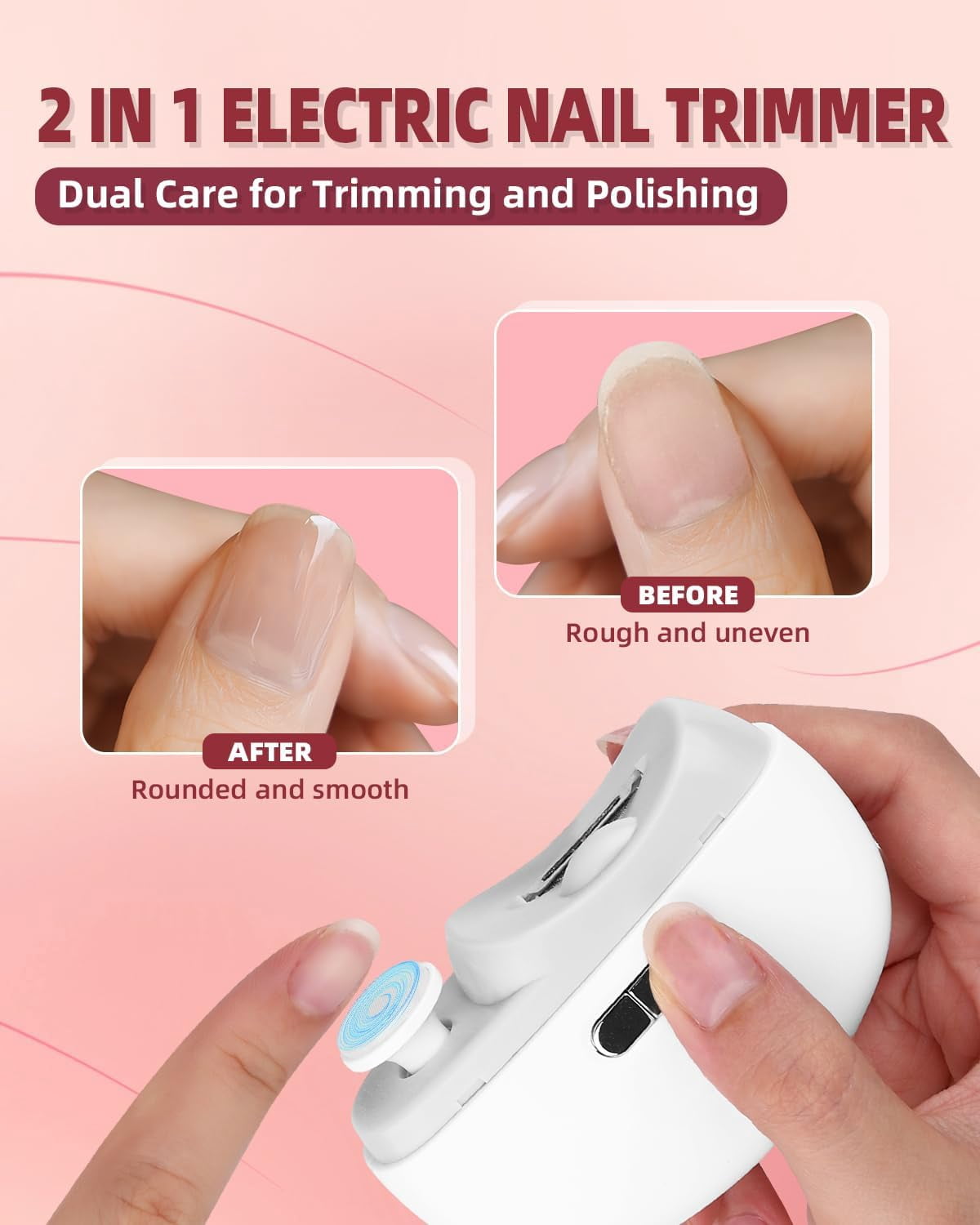 TrendMallOasis 2026 Upgraded Electric Nail Clipper, 3 in 1 Automatic Nail Trimmer and Polisher with LED Light & Clip Storage,USB Rechargeable - 2 Speeds Electric Nail File for Baby, Adults, Seniors
