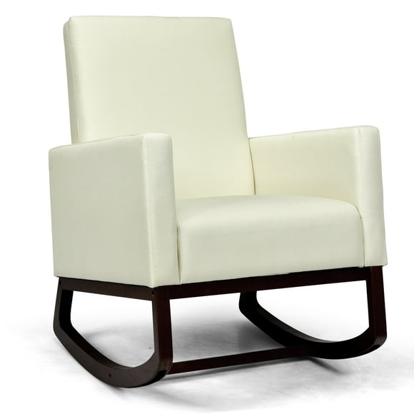 Patiojoy 2-in-1 Upholstered Rocking Chair with Wood Leg & Pillow Relax Sofa Chair Beige