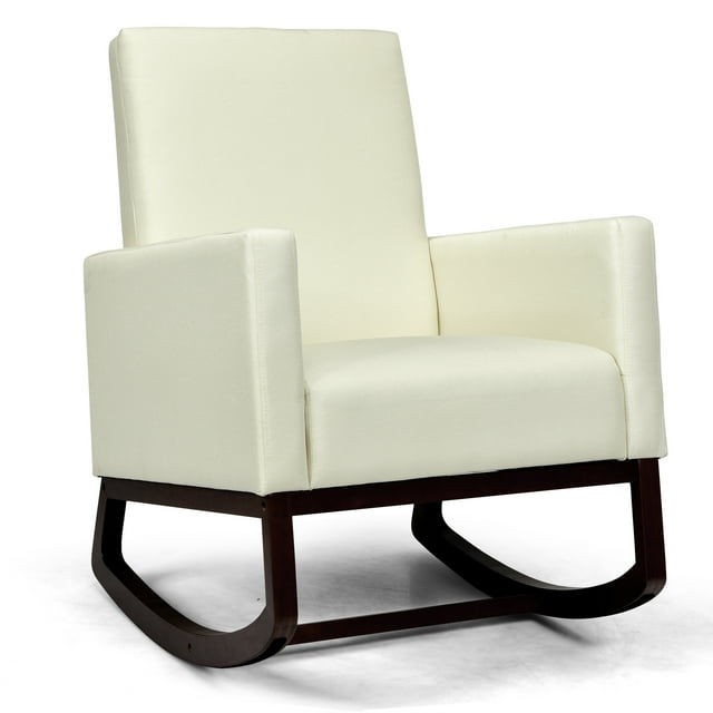 Patiojoy 2-in-1 Upholstered Rocking Chair with Wood Leg & Pillow Relax Sofa Chair Beige