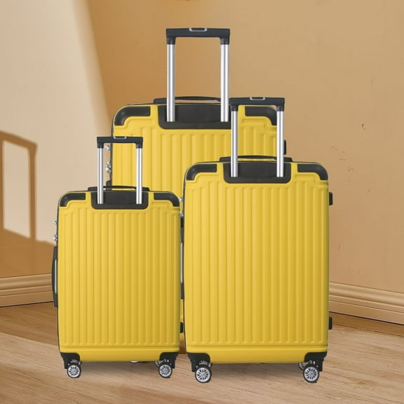 PONPRNGY Hardside Expandable Luggage with Spinner Wheels, Yellow, 3-Piece Set (20/24/28)