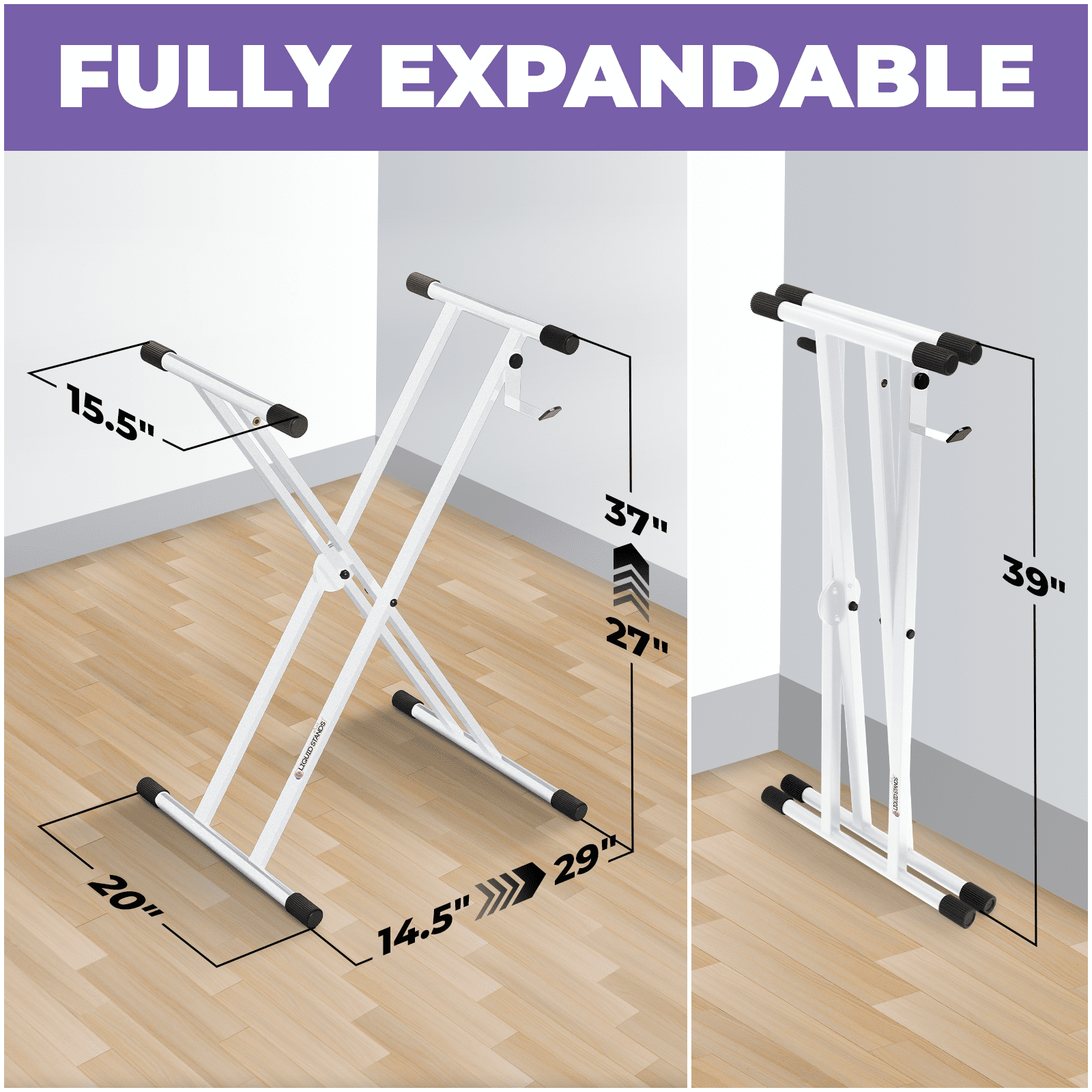 Liquid Stands White Piano Keyboard Stand - X Style Adjustable & Portable Heavy Duty Music Stand for Kids and Adults - Fits 54-88 Key Electric Pianos - Double Braced Foldable Digital Piano Table Frame