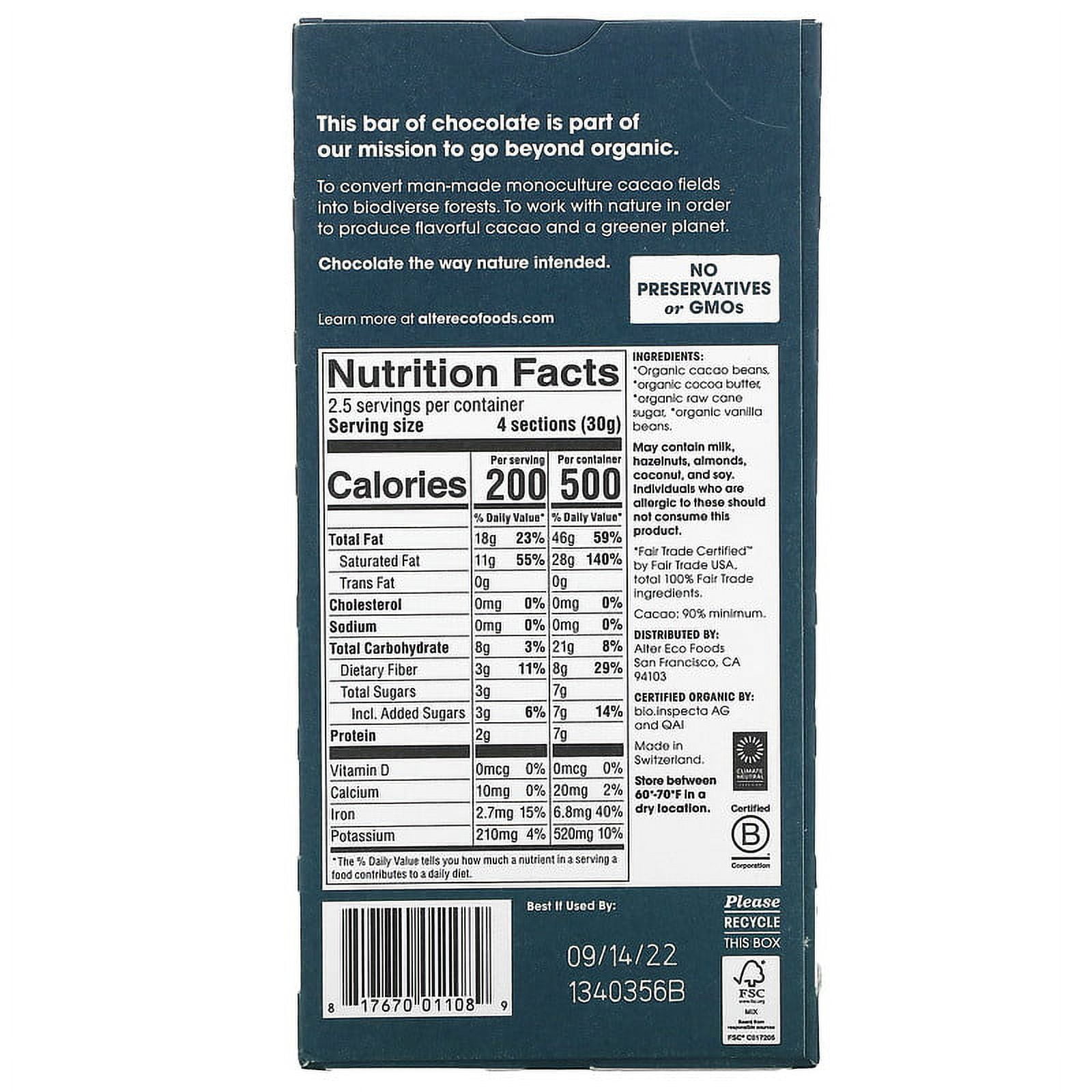 Alter Eco, Organic Dark Chocolate Bar, Super Blackout, 90% Cacao, 2.65 oz(pack of 12)
