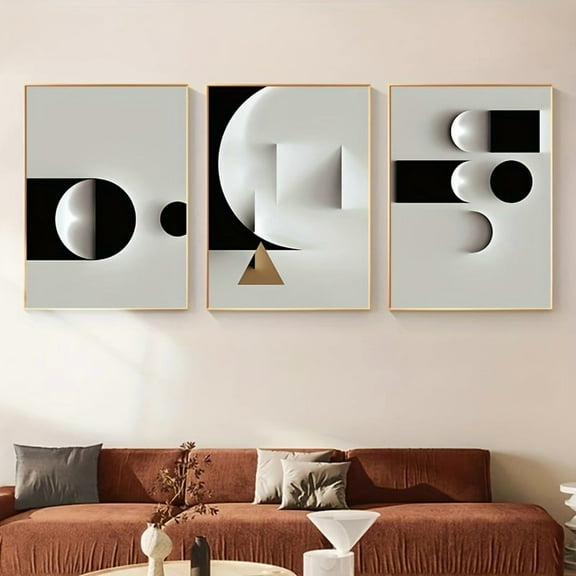 3pcs Frameless Abstract Geometric Canvas Painting Black And White Wall Art Print Modern Nordic Poster Picture Living Room Home Decor No Frame