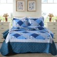 thumbnail image 1 of Travan Juego de colcha de 3 piezas, juego de colcha ligera con fundas, juego de cama acolchado reversible, diseño floral azul, tamaño King, 1 of 5