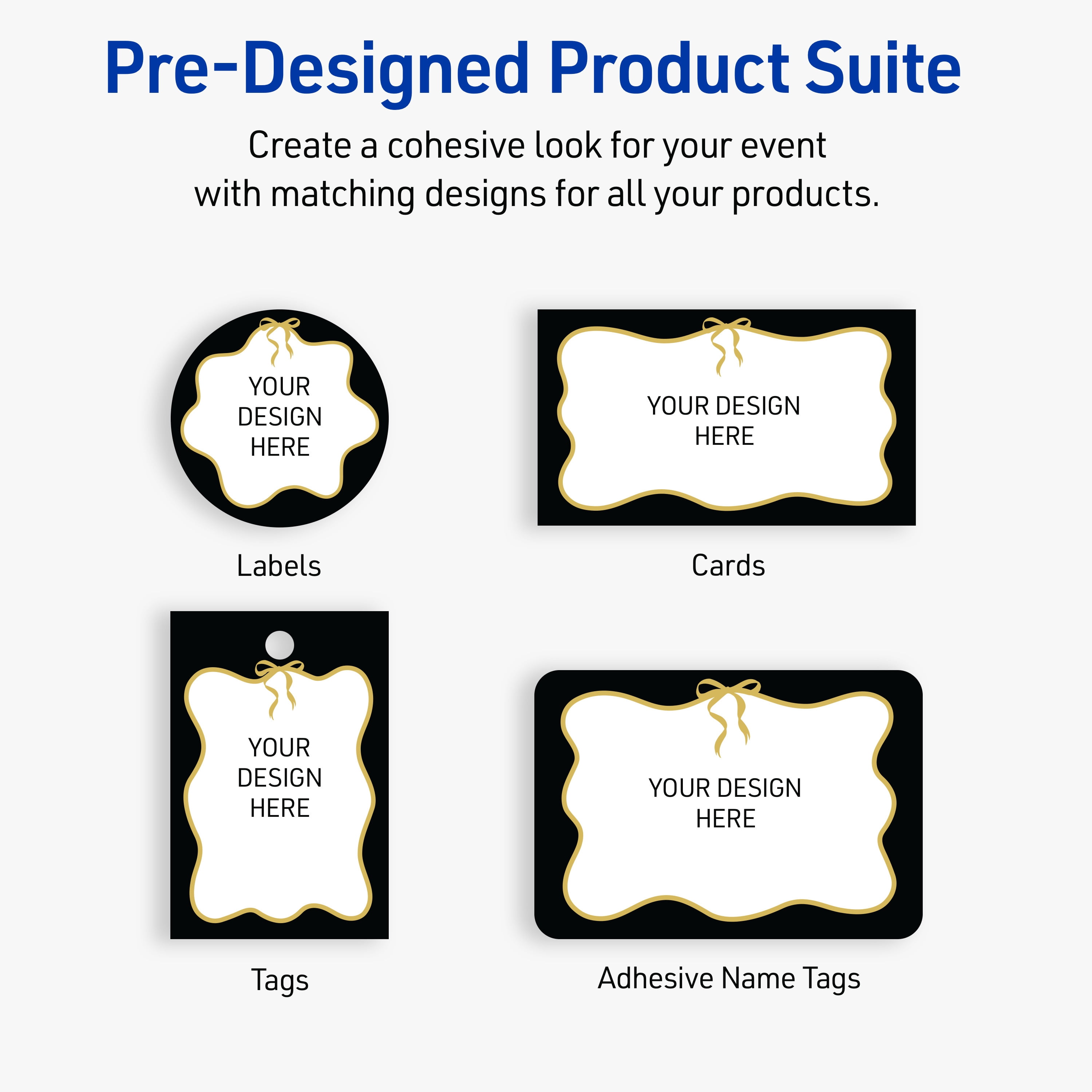 Avery Labels, 3" x 3", Matte White, Black Border/Metallic Gold Bow