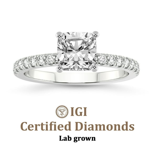 IGI Certified 2 Carat Cushion Shape Lab Grown Diamond Engagement Ring | 14K White Gold |Nomi Classic Eternity Lab Diamond Ring | FG-VS1-VS2 Quality Friendly Diamonds