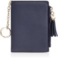 thumbnail image 1 of wqlpp-Small Wallet Women RFID Blocking Leather Credit Card Wallet with ID Window and Zippered Coin Pocket Tassel Cute Wallet, Navy Blue With Key Chain, Modern, 1 of 4