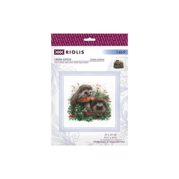 RIOLIS Counted Cross Stitch Kit 9.75"X9.75"-Hedgehogs In Lingonberries (14 Count)