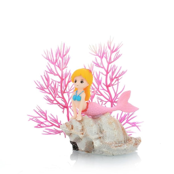 Adorno decorativo para pecera de sirena, figuritas de sirena en miniatura con pez de algas marinas de imitación, compañero de juego para pecera