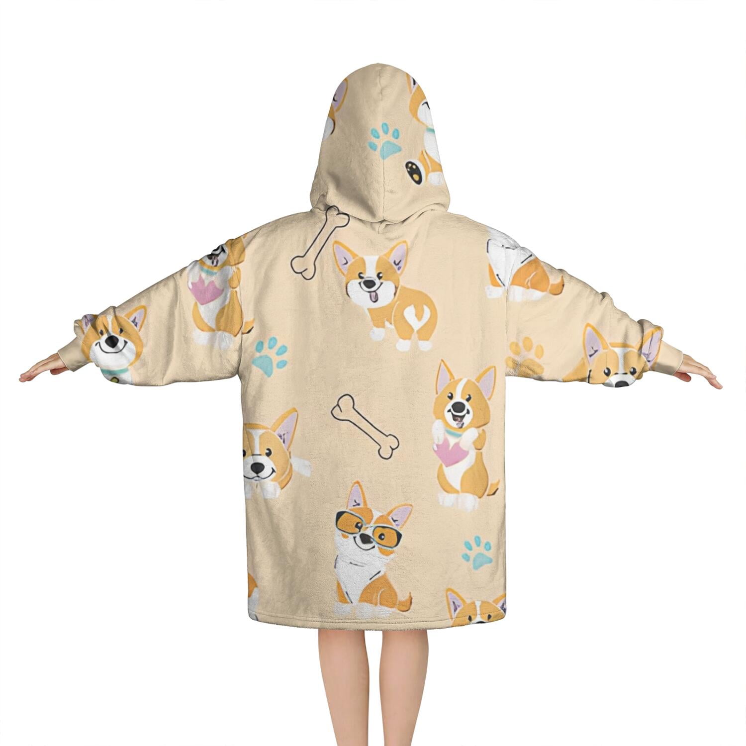 Cartoon Corgi Blanket Hoodies for Kids 6-13YR Oversize Wearable Blanket Hoodies for Boys Girls Teens