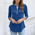 thumbnail image 5 of 3/4 Sleeve Tunics Blouse with Pockets, Women's Trendy Zipper V Neck Long Shirts, Slim Fit Casual Basic Tee Tops, 5 of 9