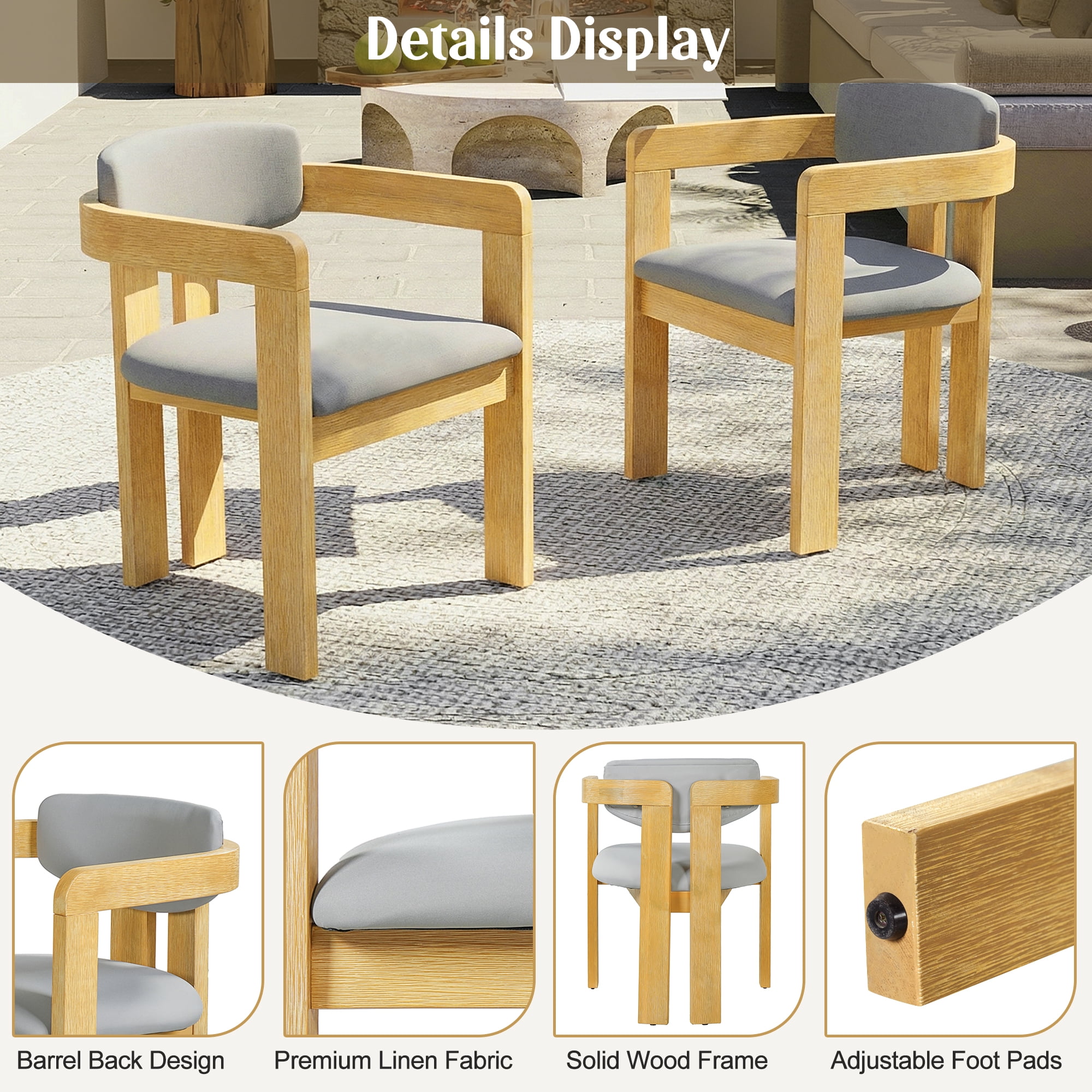 Mintazer Outdoor Modern Armchairs Set of 2, Patio Dining Chairs with Cushions for Patio, Garden, Balcony & Backyard, Natural & Beige