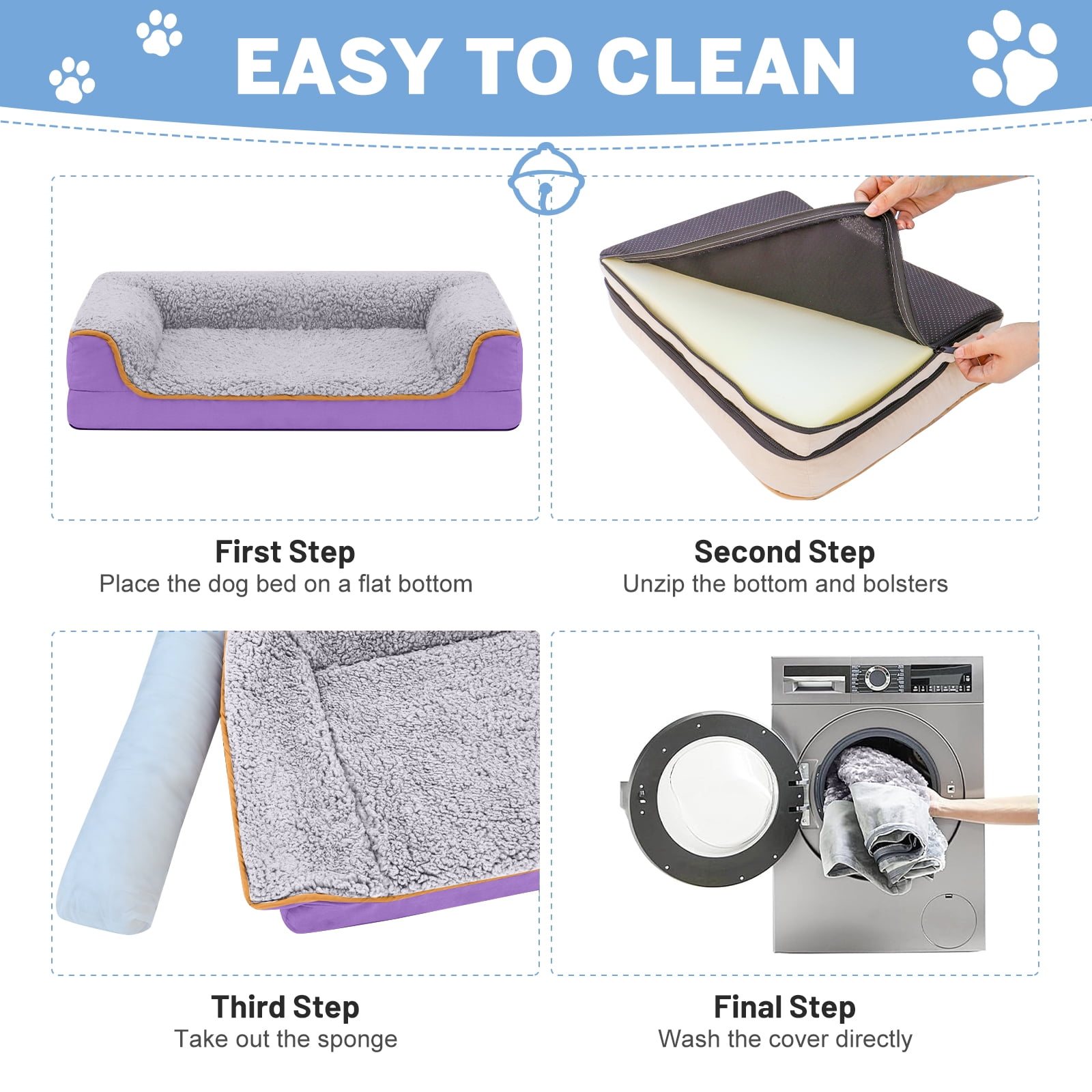 PayUSD Dog Bed for Large Medium Small Dogs Orthopedic Dog Sofa Bed Non Slip Pet Couch with Removable Washable Cover Supportive Egg Crate Foam S to XL, Gray and Purple