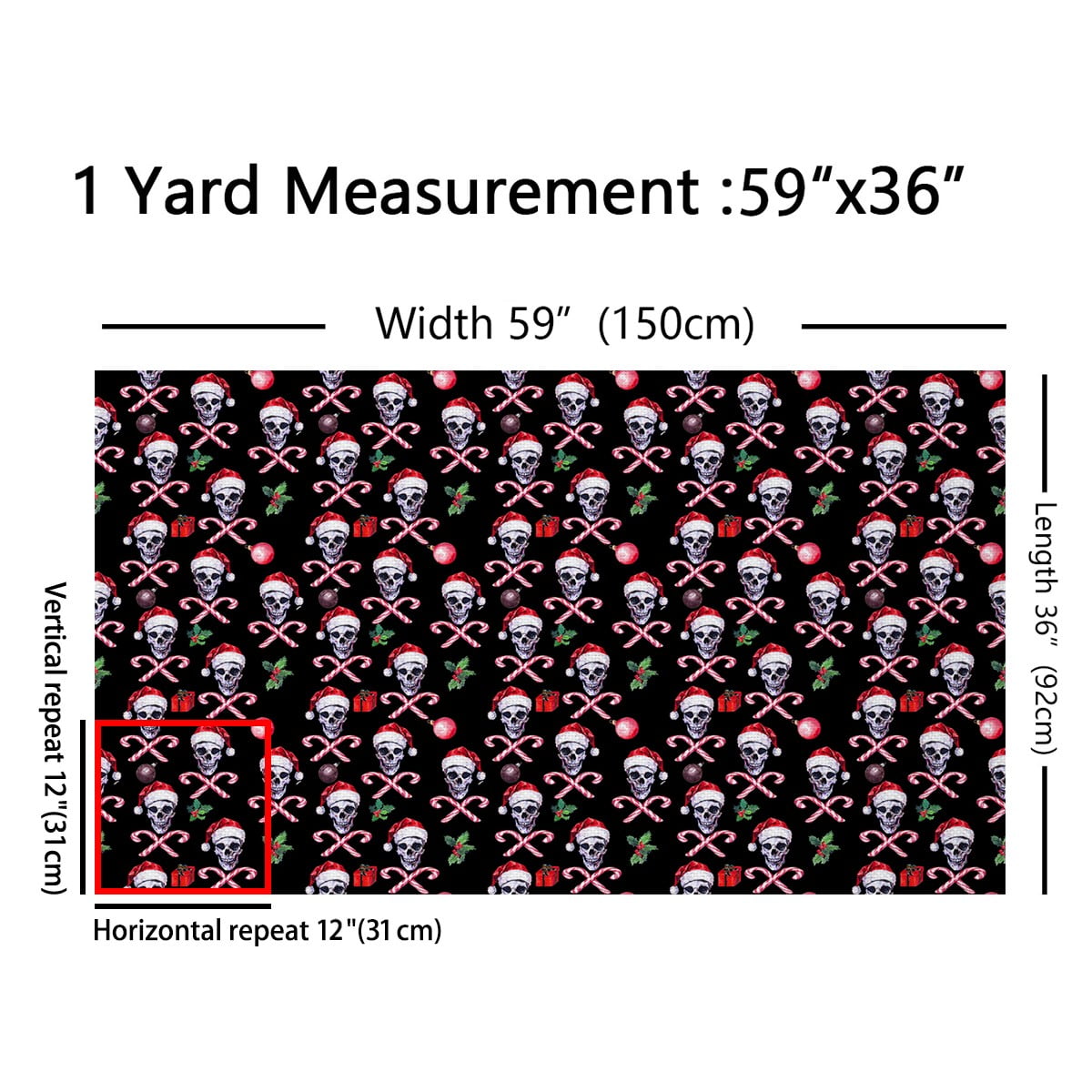 Feelyou Kids Christmas Skull Fabric by the Yard 1 Yard, Xmas Candy Room Decor Fabric by the Yard, Sugar Gothic Festival Fabric for Sewing, Super Cozy Room Decor