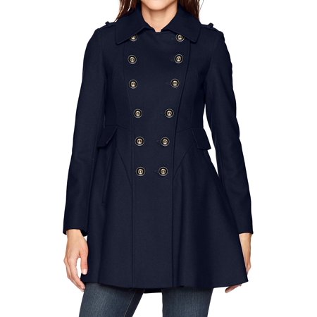 Via Spiga Leather Coat - Via Spiga NEW Blue Womens Size 16 Double Breasted Fit N Flare Coat