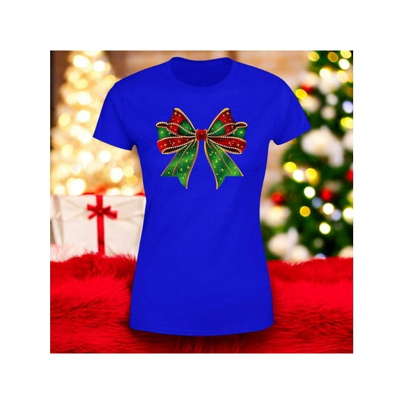Playera Blusa Con Estampado De Moño Navideño Ropa Para Mujer Color Azul Talla Chica Marca Emil SaEs