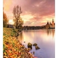 thumbnail image 3 of Landscape Duvet Cover Set, Bohemian Old Town Scenery by the River with Gothic Buildings in the Fall Sunset, Decorative 3 Piece Bedding Set with 2 Pillow Shams, Calking Size, Pink Orange, by Ambesonne, 3 of 3