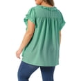 thumbnail image 3 of Agnes Orinda Women's Plus Size Easter Top Ruffle Trim V Neck Short Sleeve Casual Summer Cute Babydoll Blouses 3X Green, 3 of 6