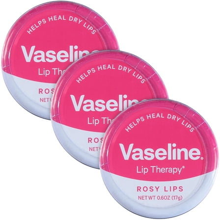 Vaseline Lip Therapy Rosy Lips Tin 3-Pack – Tinted Lip Balm for Soft, Smooth, Glossy Lips, 0.6 Oz Ea