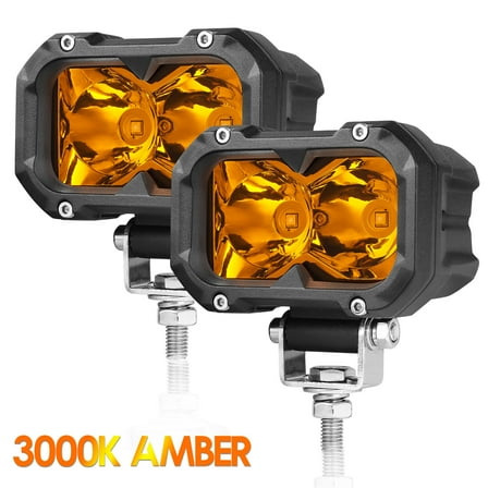 2x 4inch LED Light Pods Work Light Bar Spot Beam Driving Foglights 3000K Amber Base Mount For Polaris Ford ATV