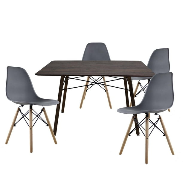 Set de Comedor Mundo In Oslo Melamina 120 cm Nogal 4 Sillas Eames Gris