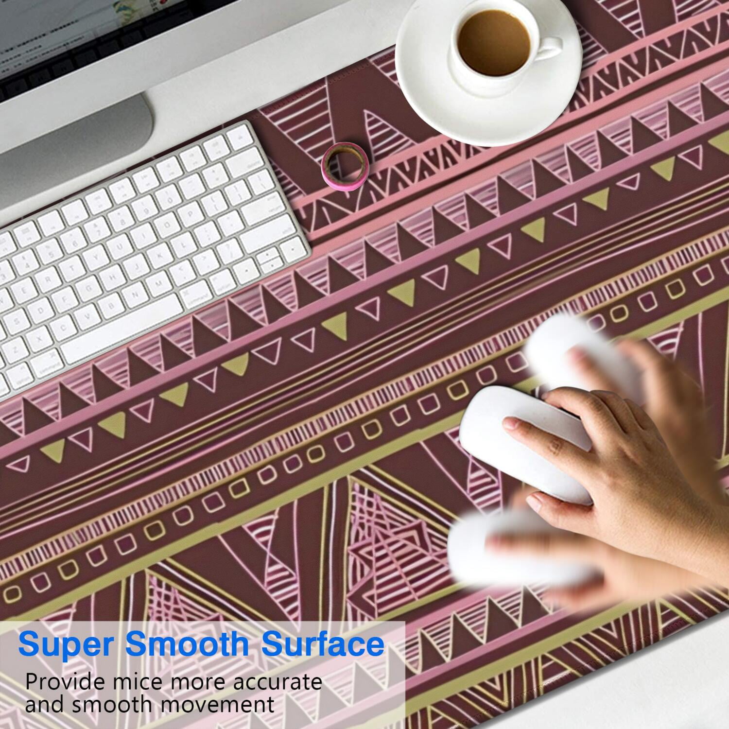 Long Mouse Pads for Desk,Brown Geometric Striped Pattern Desk Mats on Top Of Desks, Desk Mouse Pad Extra Large with 3mm Non-Slip Base and Stitched Edge for Gaming,Office,Work,Home 47.3"x23.6"